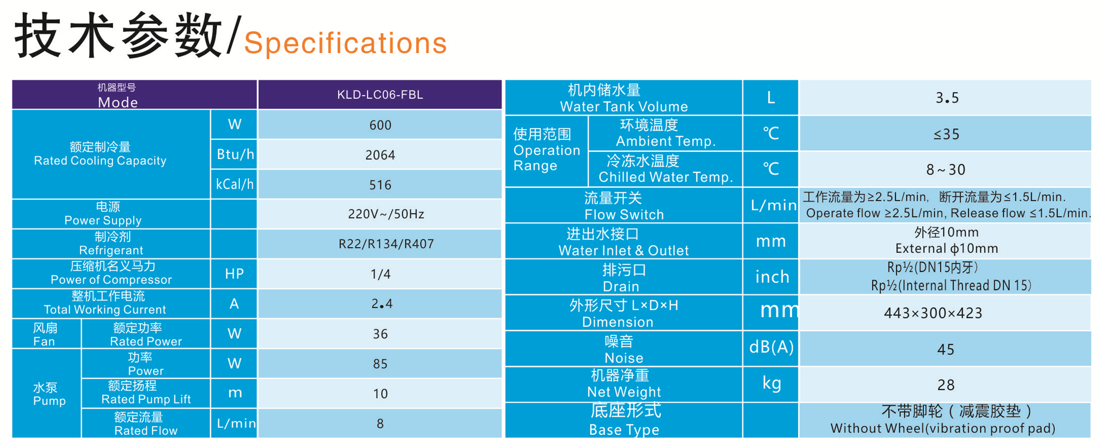 科力达KLD-LC06冷水机参数
