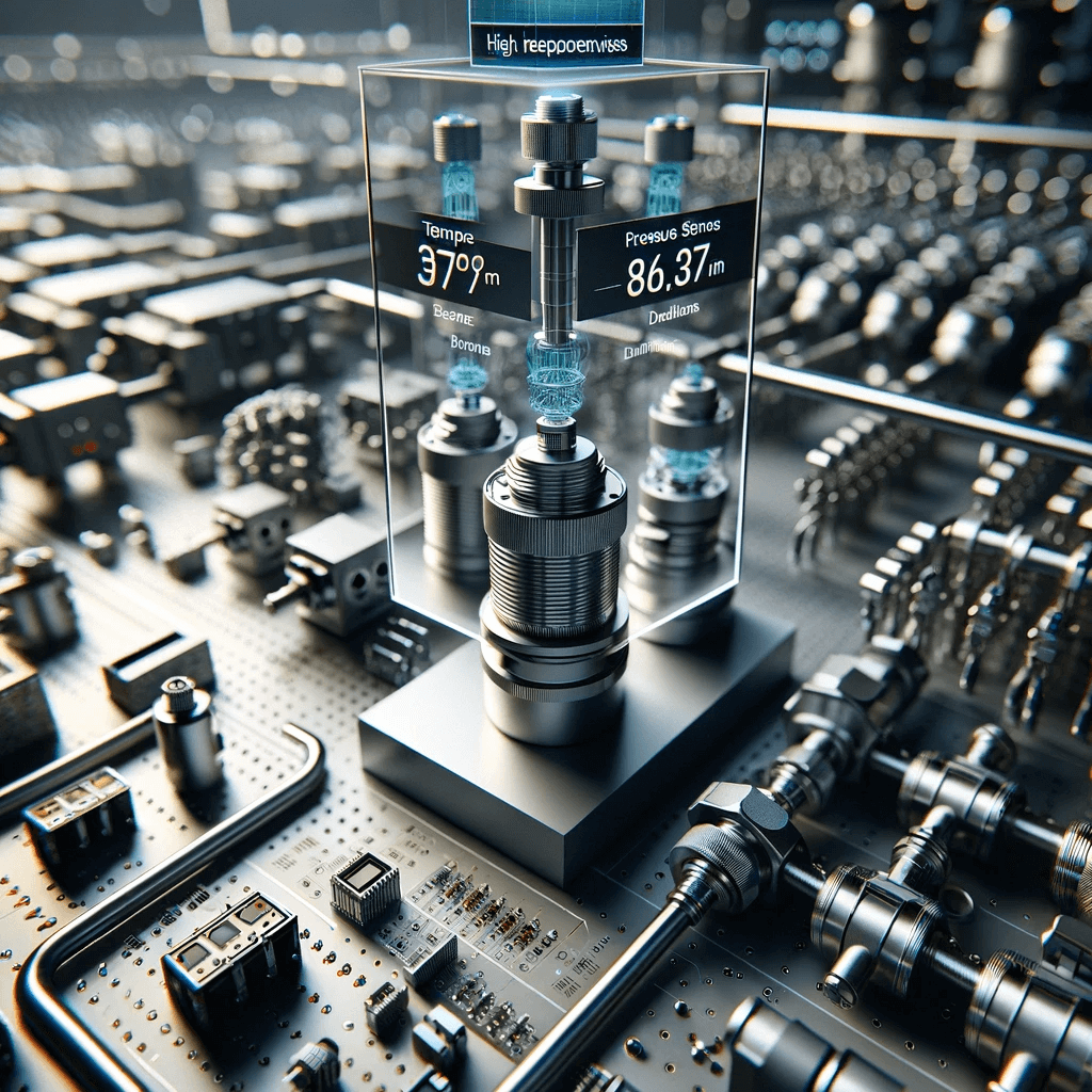 DALL·E 2024-05-15 14.47.31 - An intricate sensor array used in precision chiller systems, focusing on temperature, flow, and pressure sensors. The sensors are displayed in an indu.png